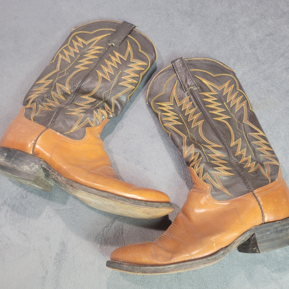 Cowtown Mens Brown Tan Leather Western Cowboy Boots Biltrite Heel Size 9.5-10